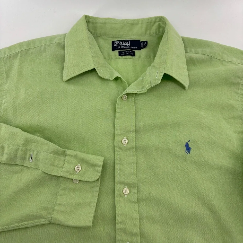 Polo Ralph Lauren Andrew Shirt Mens 18 34/35 Lime Green Cotton Button Down Logo